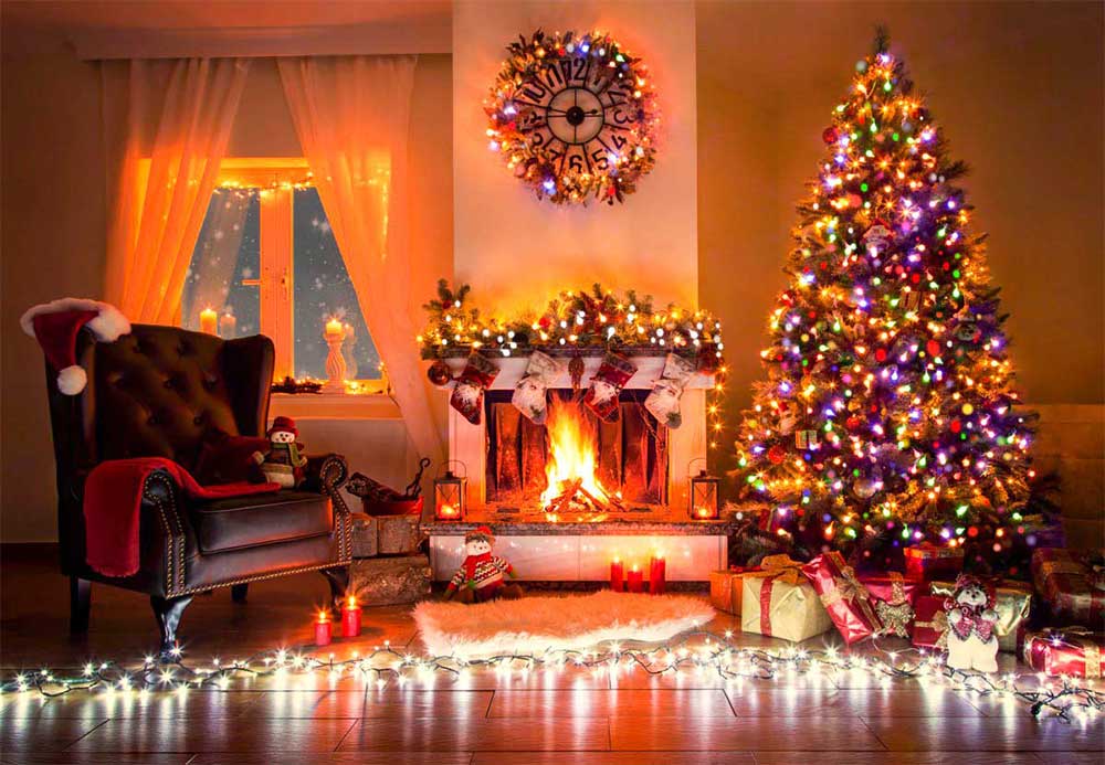 Living room with christmas tree and lounge chair