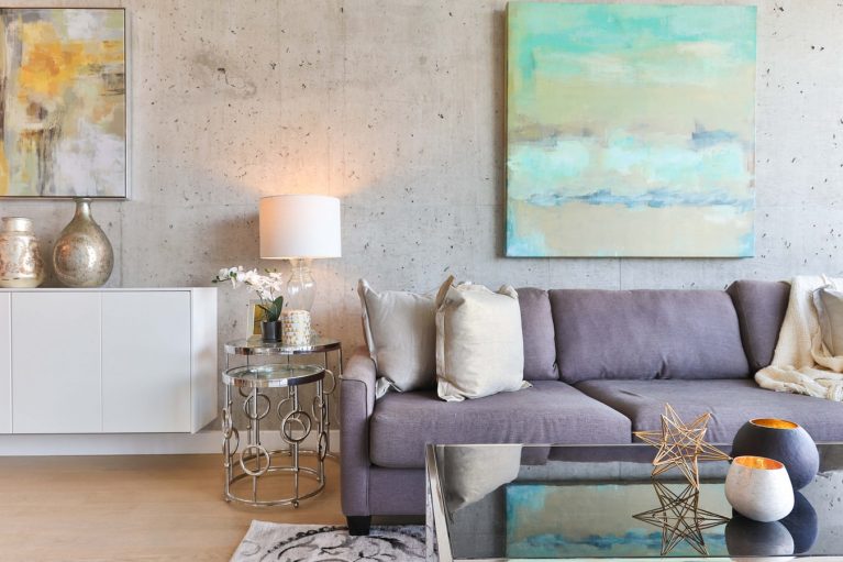 Living room with paintings